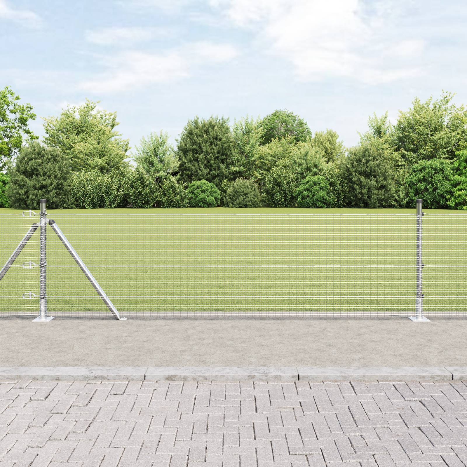 vidaXL Gepulster Drahtzaun mit 13 Flanschen Pfosten 0.4x50 m Galvanisierter Stahl