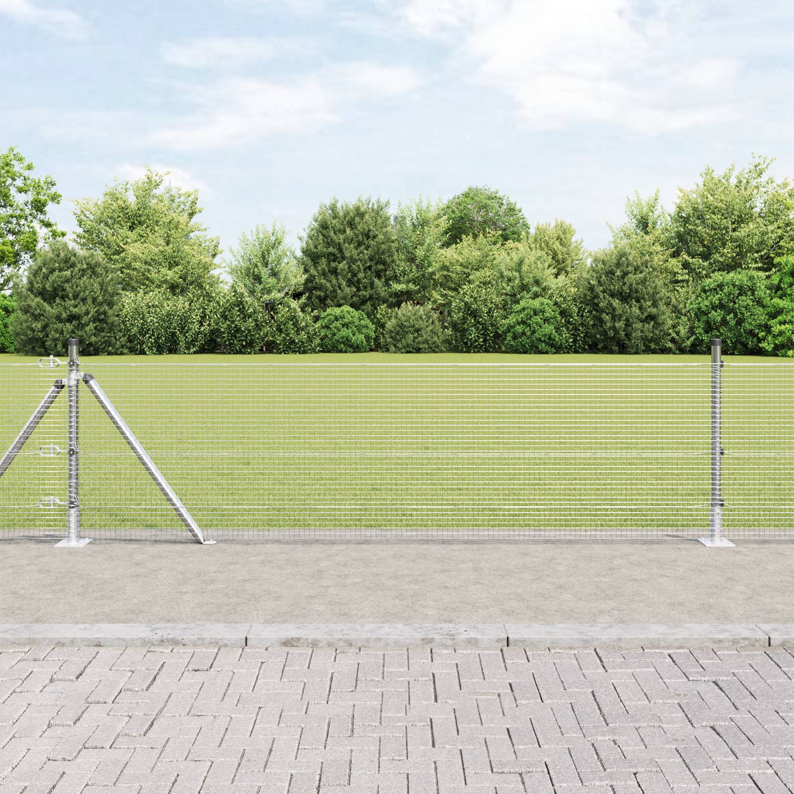 vidaXL Schweißdrahtzaun mit 13 Flanschpfosten 0,5x50m Verzinkter Stahl