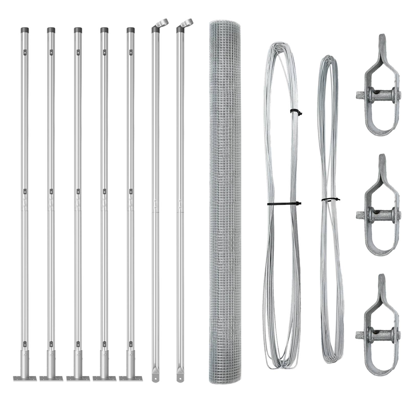 vidaXL Schweißen Drahtzaun mit 7 Flanschpfosten 1.5x10 m Verzinkter Stahl