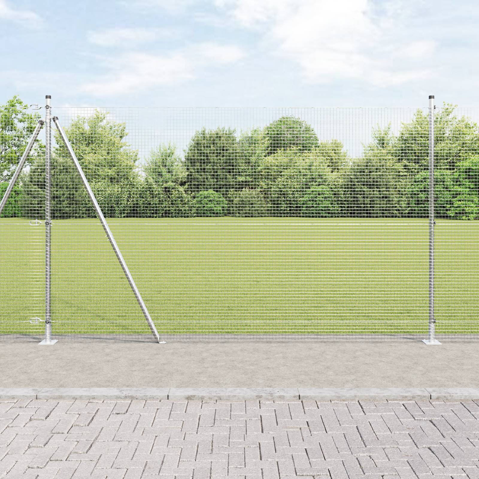 vidaXL Schweißdrahtzaun mit 13 Flanschpfosten 1,5x50 m Verzinkter Stahl