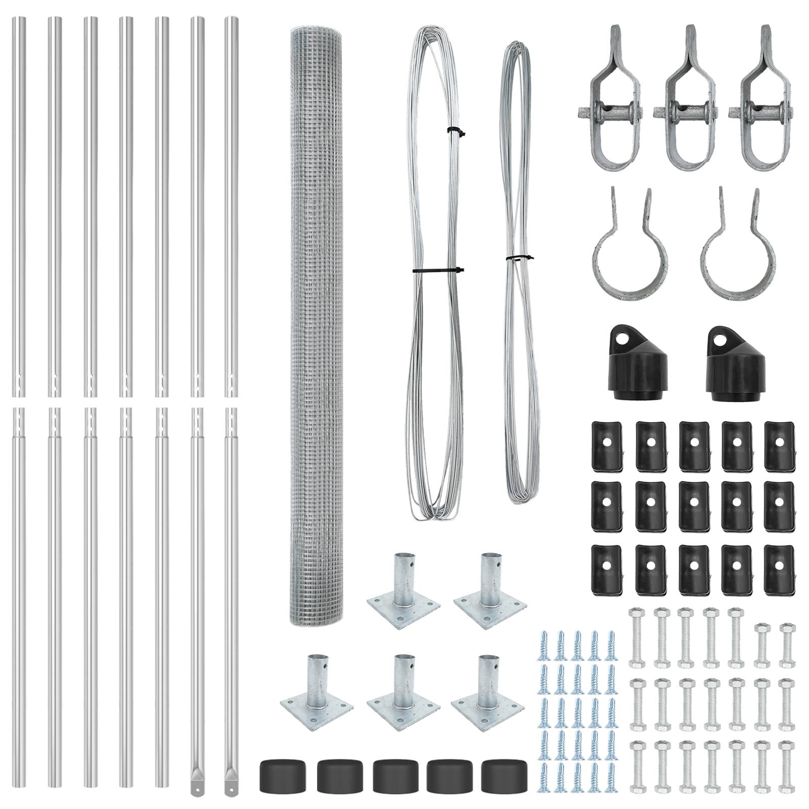 vidaXL Schweißen Drahtzaun mit 7 Flanschpfosten 1.5x10 m Verzinkter Stahl