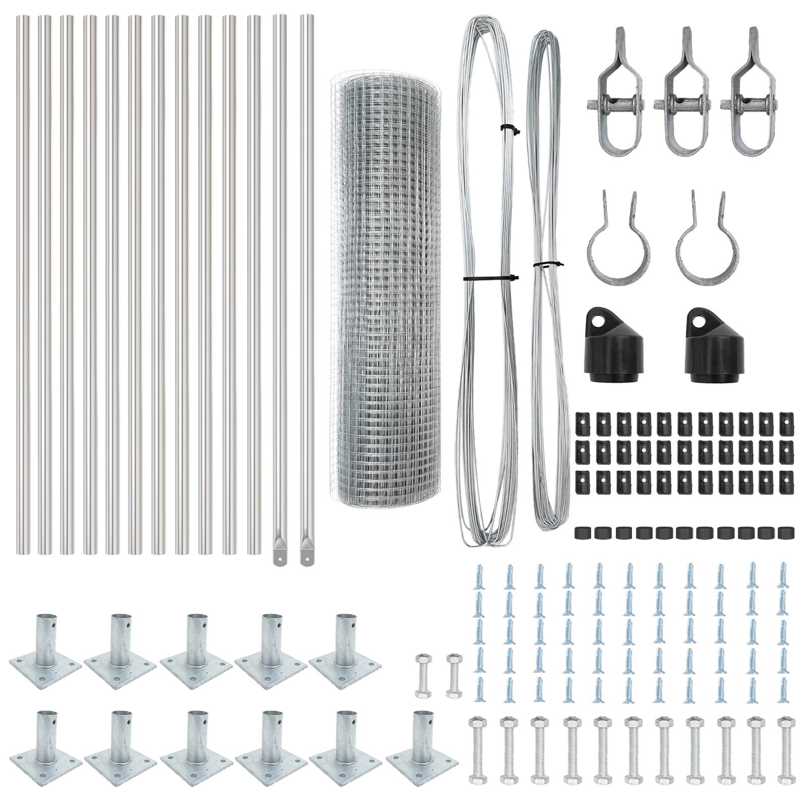 vidaXL Welded Wire Zaun mit 13 Flanschpfosten 0,6x25 m Verzinkter Stahl