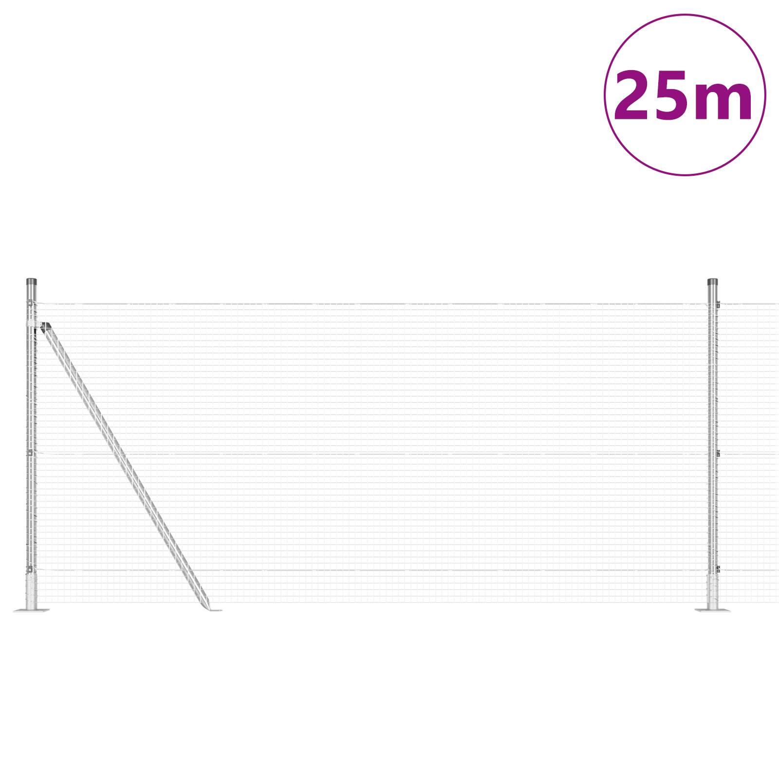 vidaXL Geschweißter Drahtzaun mit 13 Flanschpfosten 0.8x25 m Verzinkter Stahl