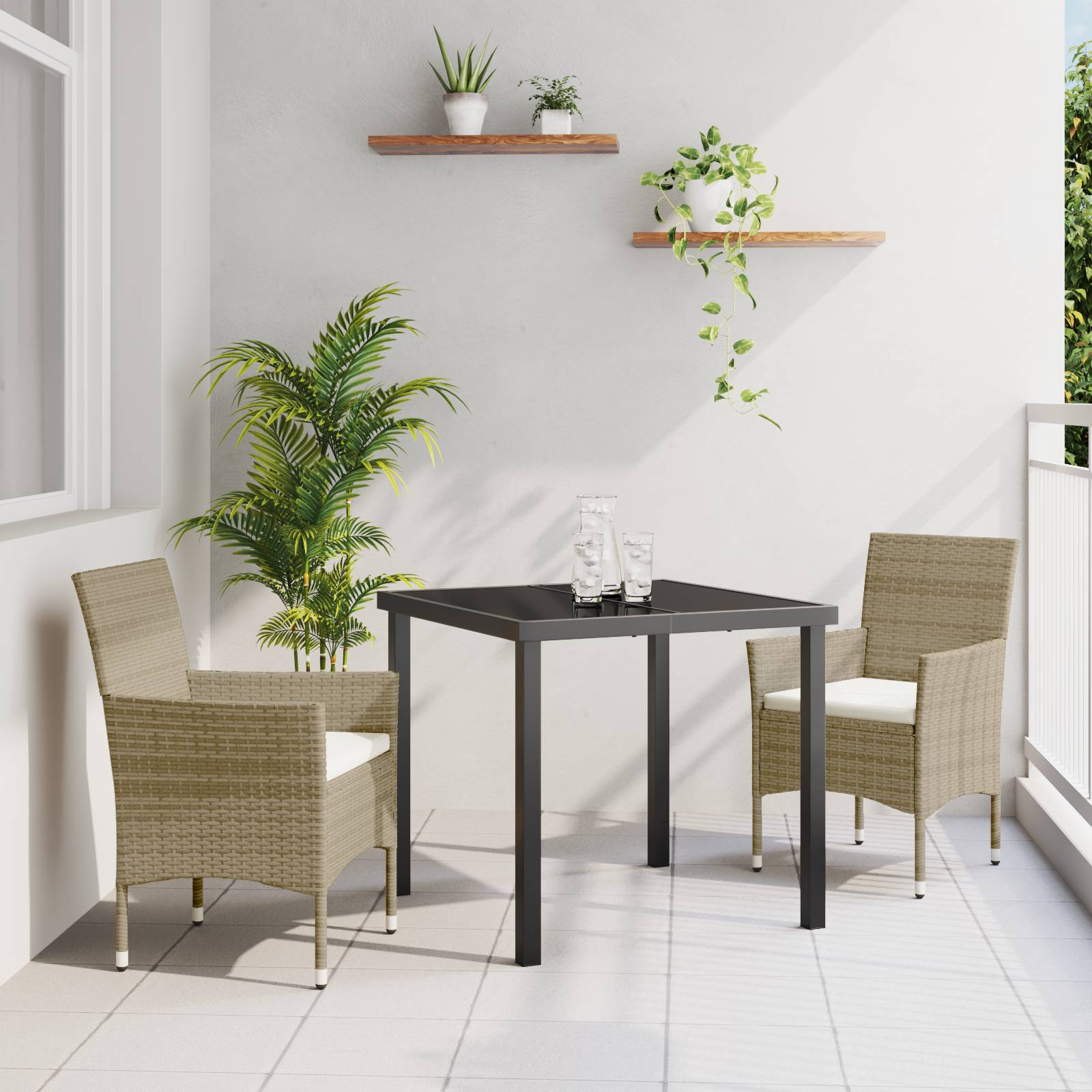 vidaXL 3-teiliges Garten-Essset Beige Poly Rattan