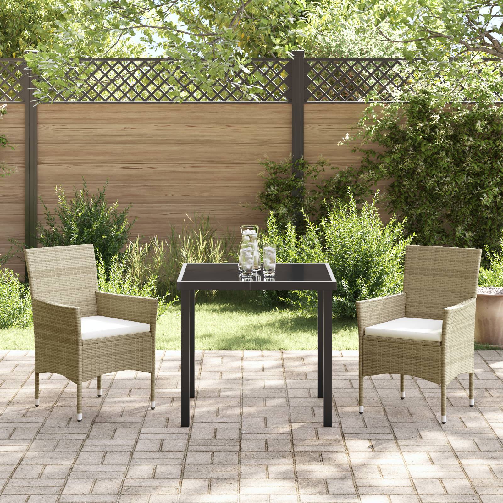 vidaXL 3-teiliges Garten-Essset Beige Poly Rattan