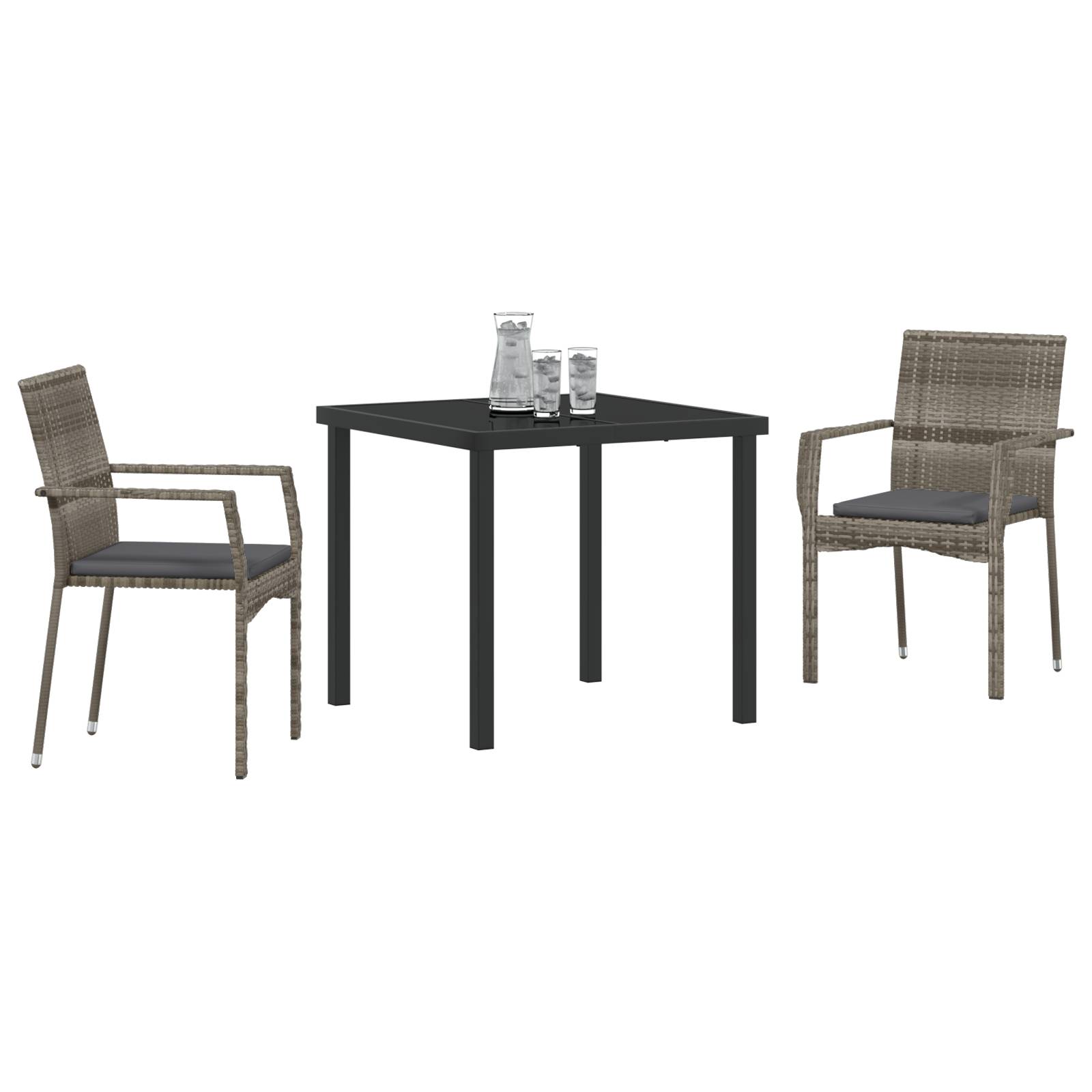 vidaXL 3-teiliges Garten-Ess-Set mit Kissen Grau Poly-Rattan