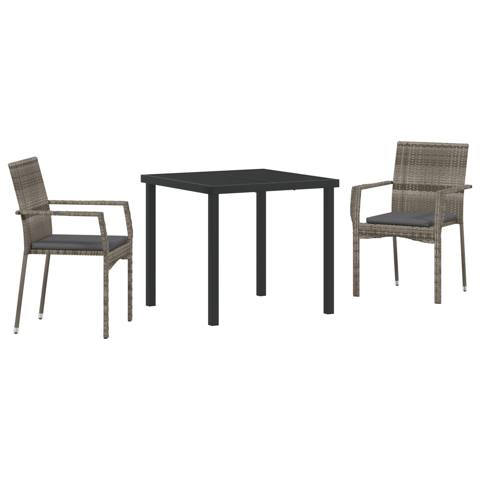vidaXL 3-teiliges Garten-Ess-Set mit Kissen Grau Poly-Rattan