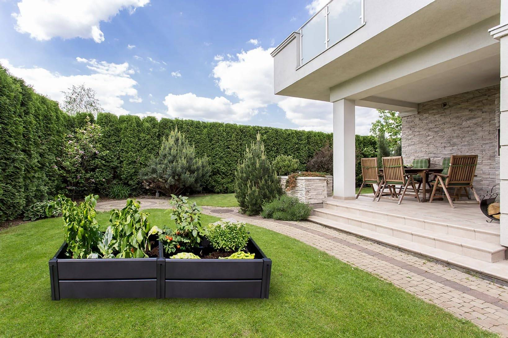 KHW | Hochwertiges Hochbeet | Demeter L | platzsparend | 158 × 82 × 31 cm - 336 Liter | ideal für Urbane Gärten | nachhaltiges Gärtnern | förder