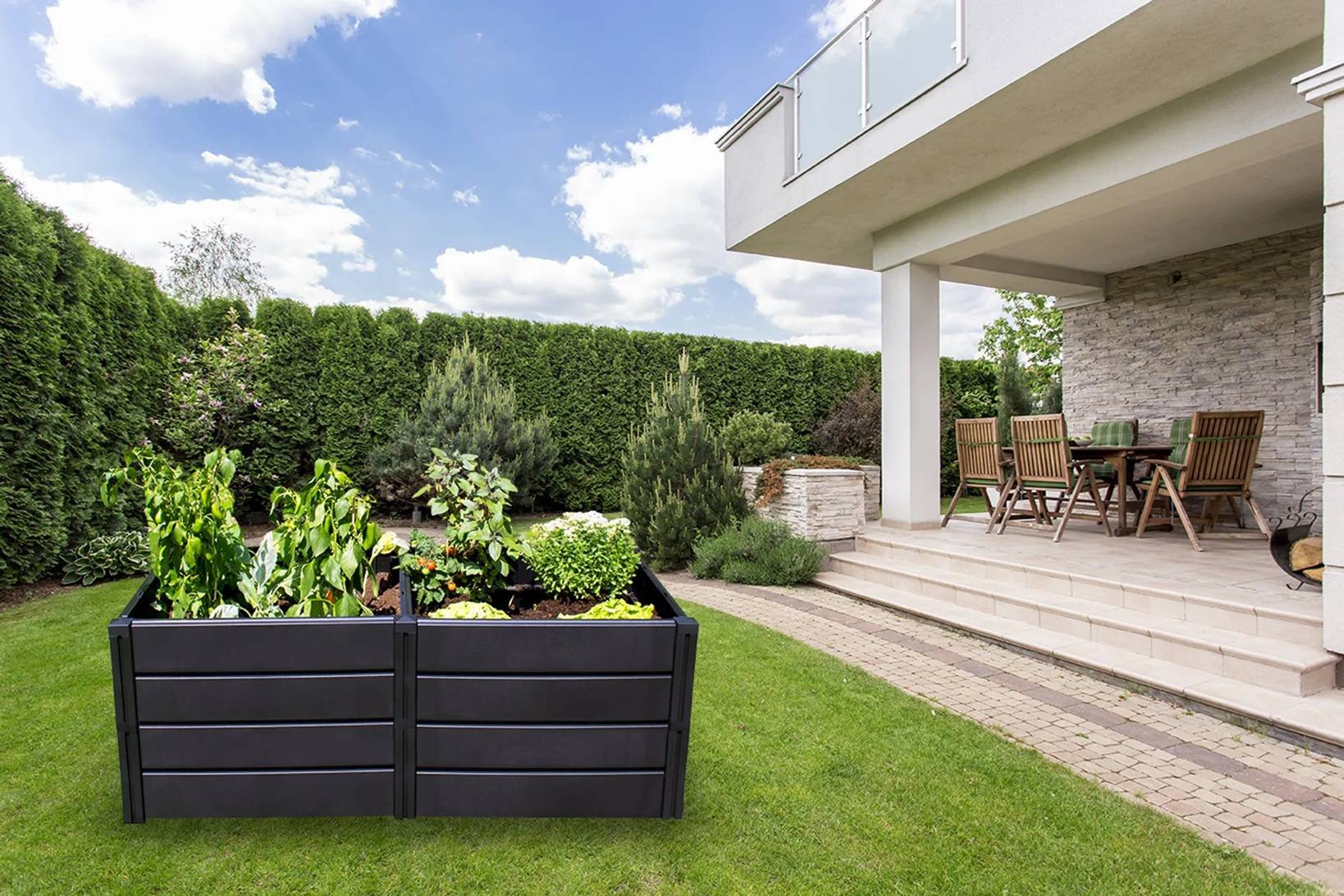 KHW | Hochwertiges Hochbeet | Demeter XL | platzsparend | 158 × 82 × 61 cm - 672 Liter | ideal für Urbane Gärten | nachhaltiges Gärtnern | förde