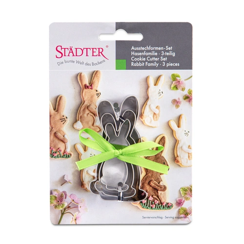 Städter - Premium Ausstechform - Hasenfamilie 3-tlg - Einzigartiger Ausstecher - Perfekt für Kreative Backkreationen für Ostern Städter - Premium Ausstechform - Hasenfamilie 3-tlg - Einzigartiger Ausstecher - Perfekt für Kreative Backkreationen für Ostern