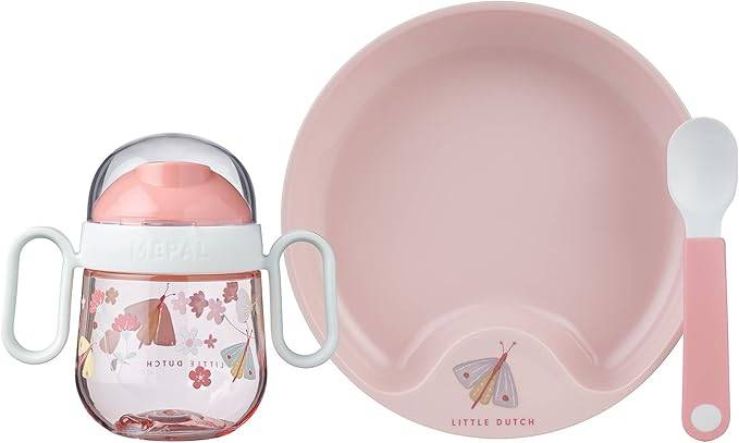 Mepal - Baby 3er Geschirrset Mio - Inklusive auslaufsicherem Trinkbecher, Lernteller & Lernlöffel - Spülmaschinengeeignet & BPA frei - 3er Set - Flo