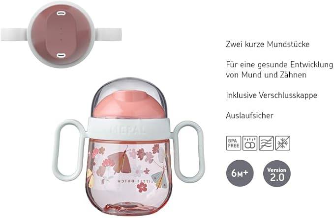 Mepal  Auslausicherer Antitropf-Trinklernbecher  Ab 6 Monaten  Baby Trinkbecher  Spülmaschinengeeignet  BPA frei  200ml  Flowers & Butt