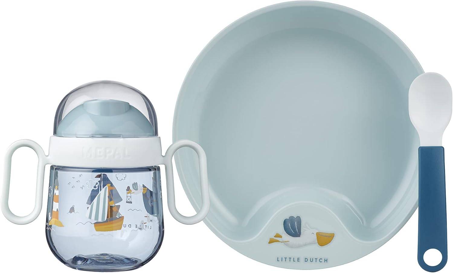 Mepal - Baby 3er Geschirrset Mio - Inklusive auslaufsicherem Trinkbecher, Lernteller & Lernlöffel - Spülmaschinengeeignet & BPA frei - 3er Set - Sai