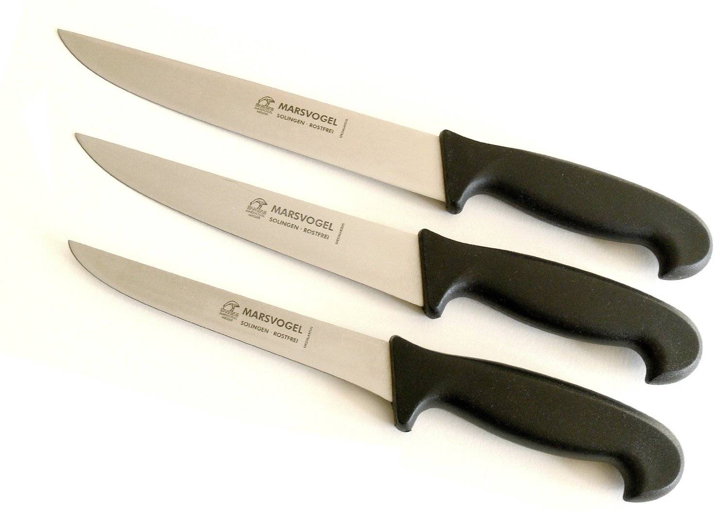 Marsvogel | Metzgermesser Set | 3-tlg | schwarz | ideal für präzises Schneiden | ergonomische Griffe | Rasiermesserqualität