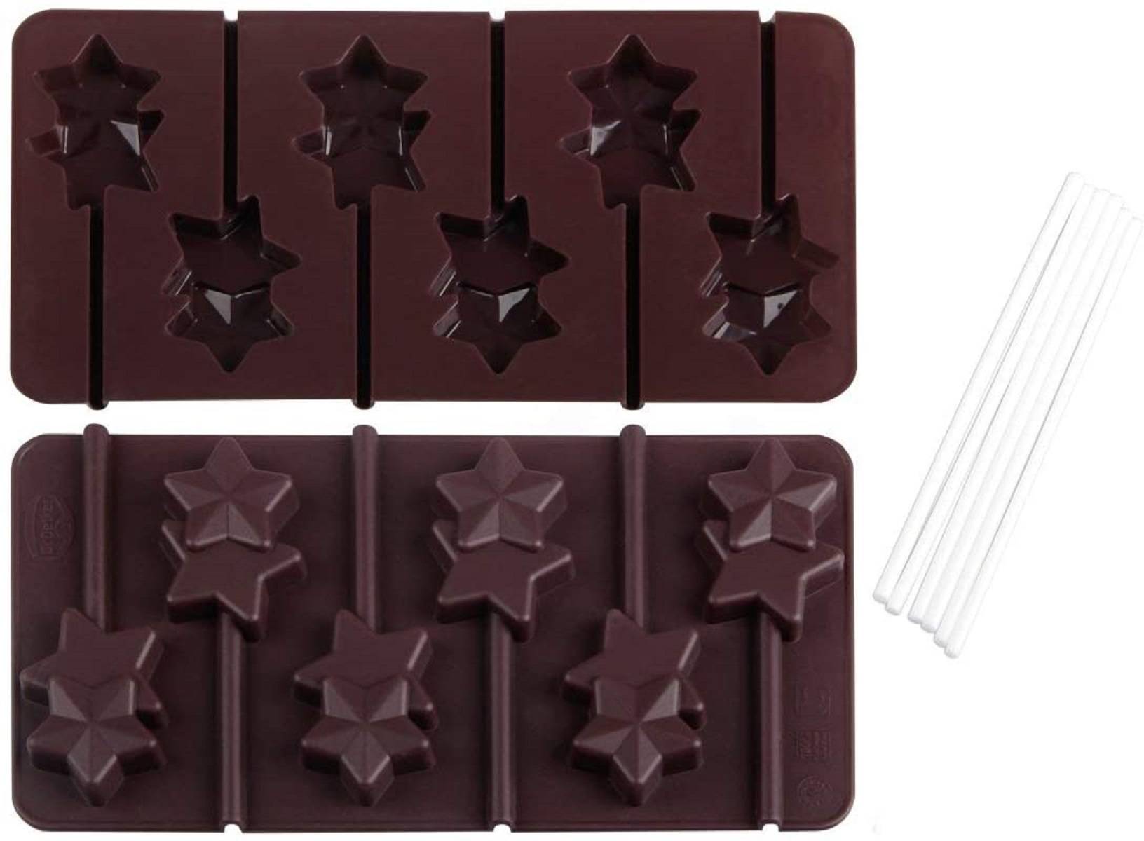 Silikon-Schokoladenform "Stern-Lollis" 2er Set inkl. 12 Sticks