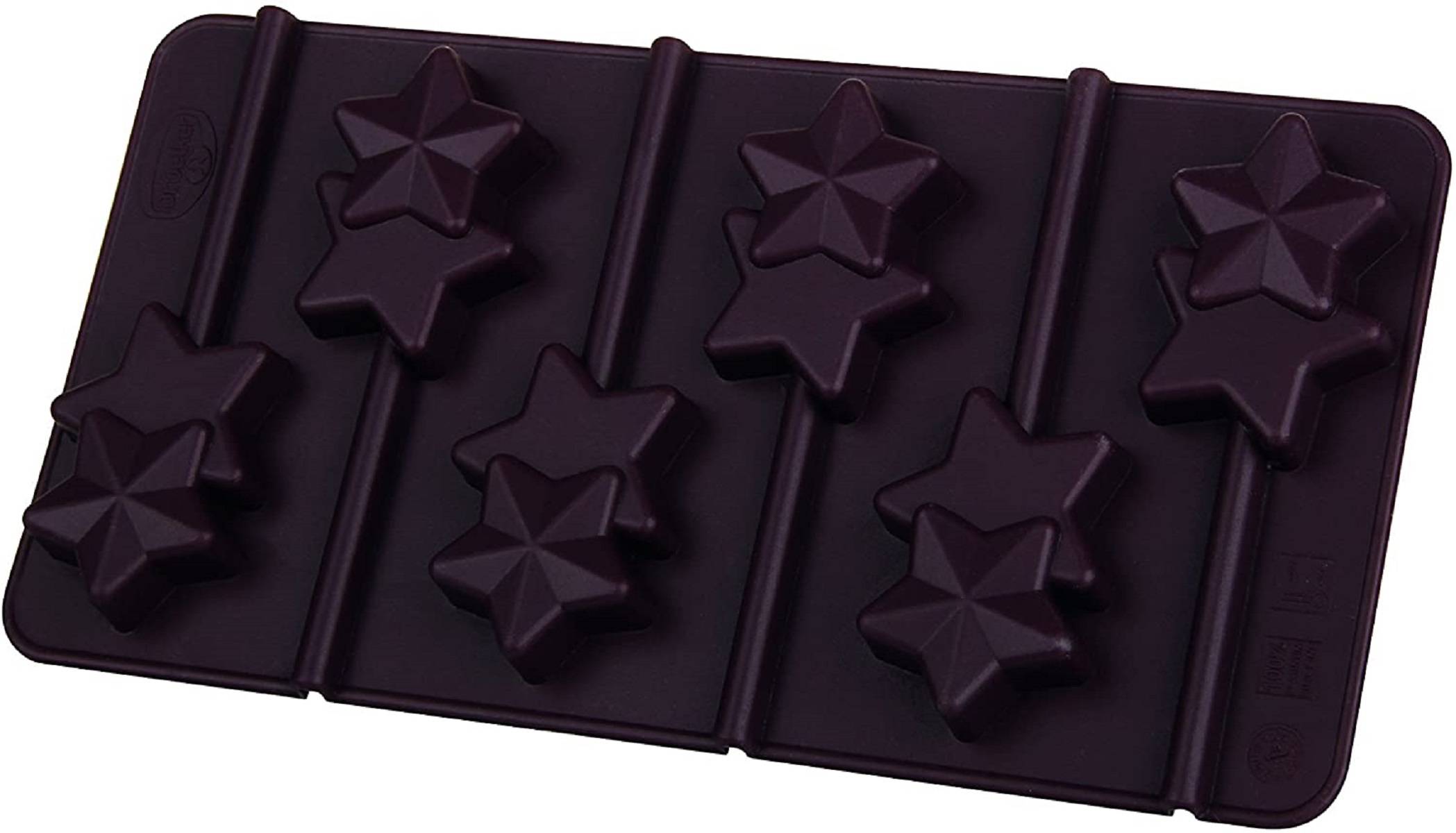 Silikon-Schokoladenform "Stern-Lollis" 2er Set inkl. 12 Sticks