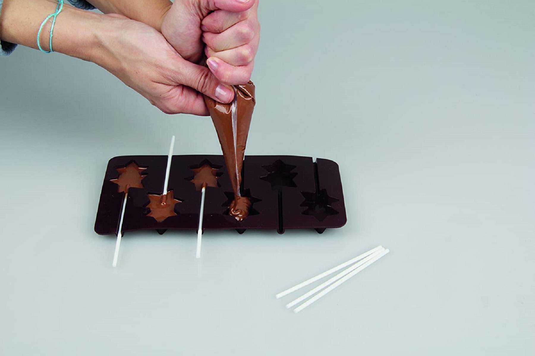 Silikon-Schokoladenform "Stern-Lollis" 2er Set inkl. 12 Sticks