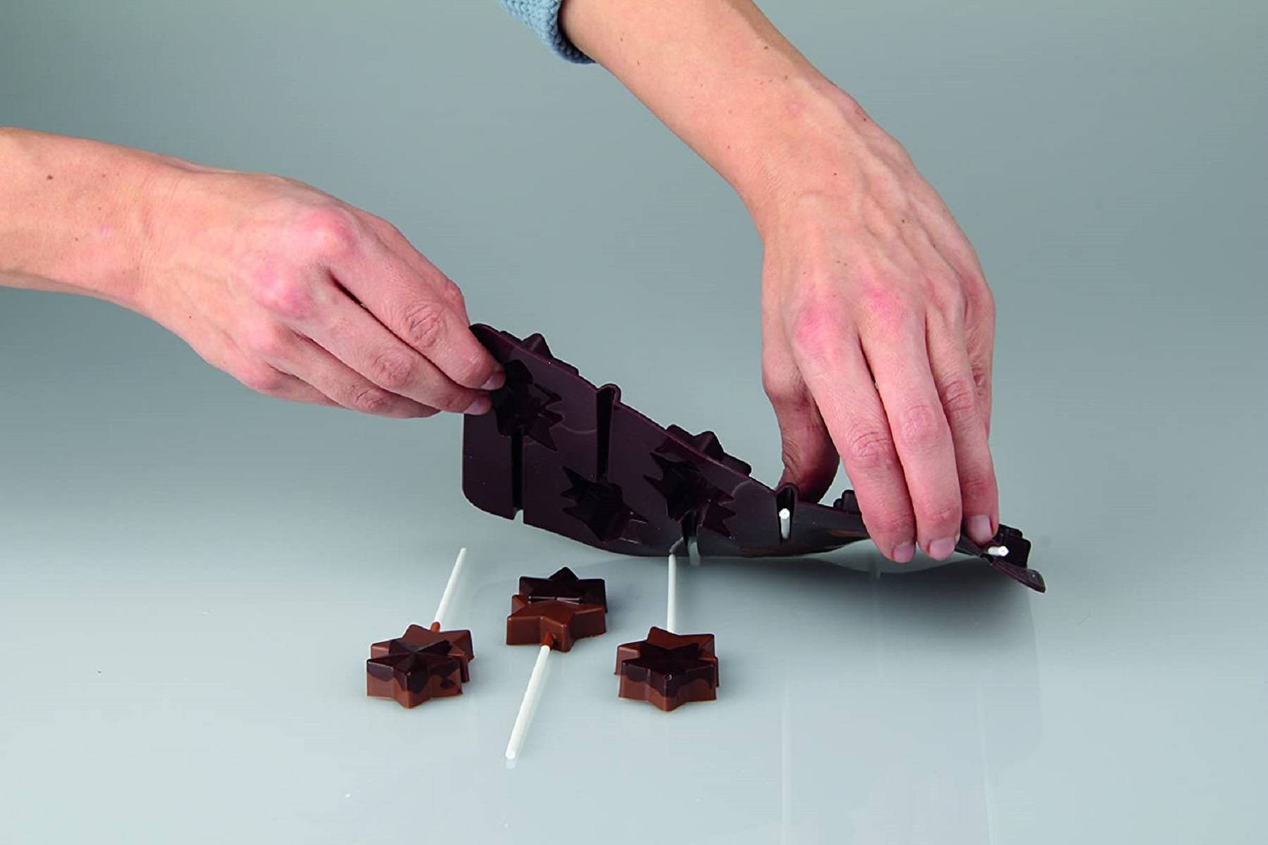 Silikon-Schokoladenform "Stern-Lollis" 2er Set inkl. 12 Sticks