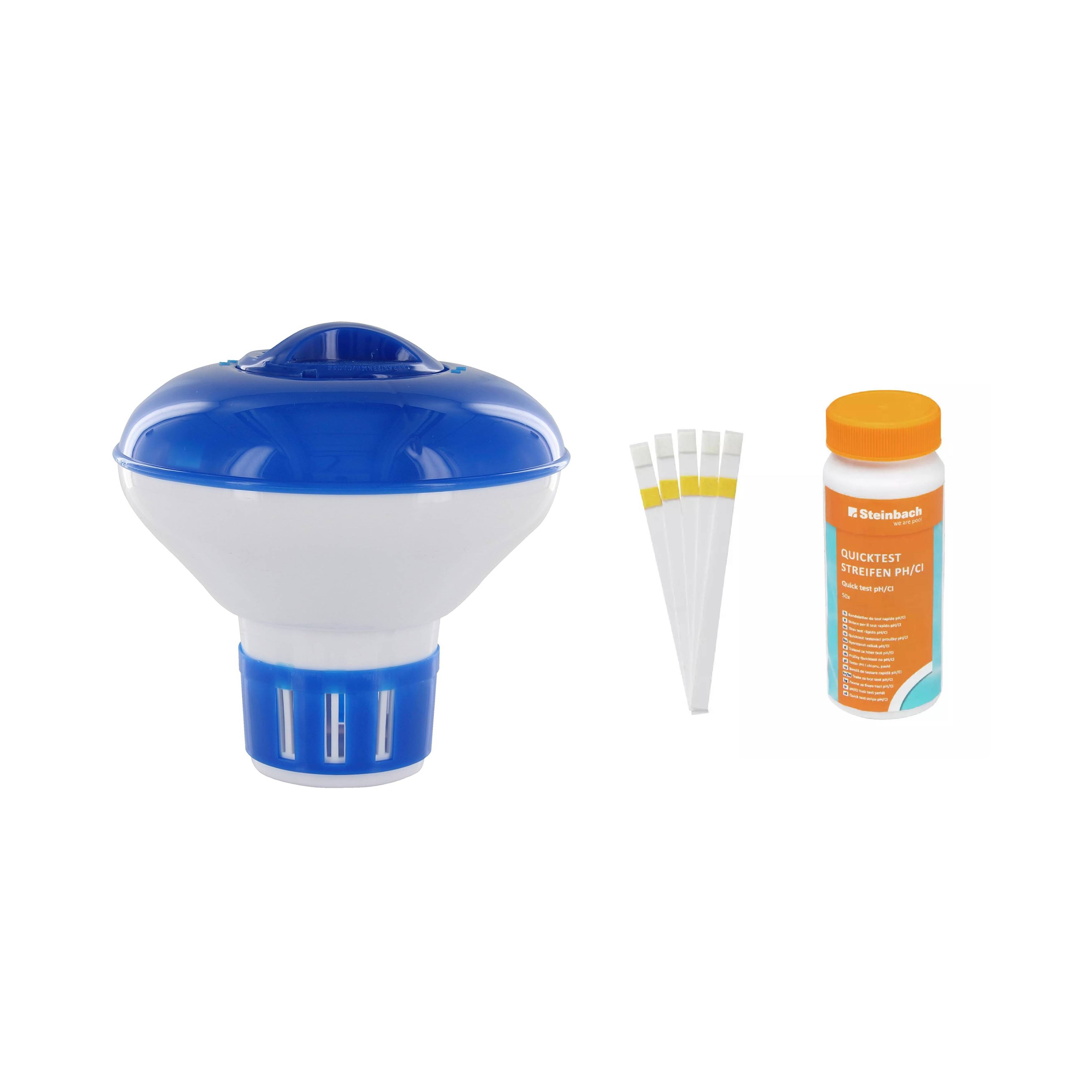 Steinbach | Teststreifen Kit inkl. Dosierschwimmer Mini | 12,5 cm Ø | Poolwasser sauber und kristallklar