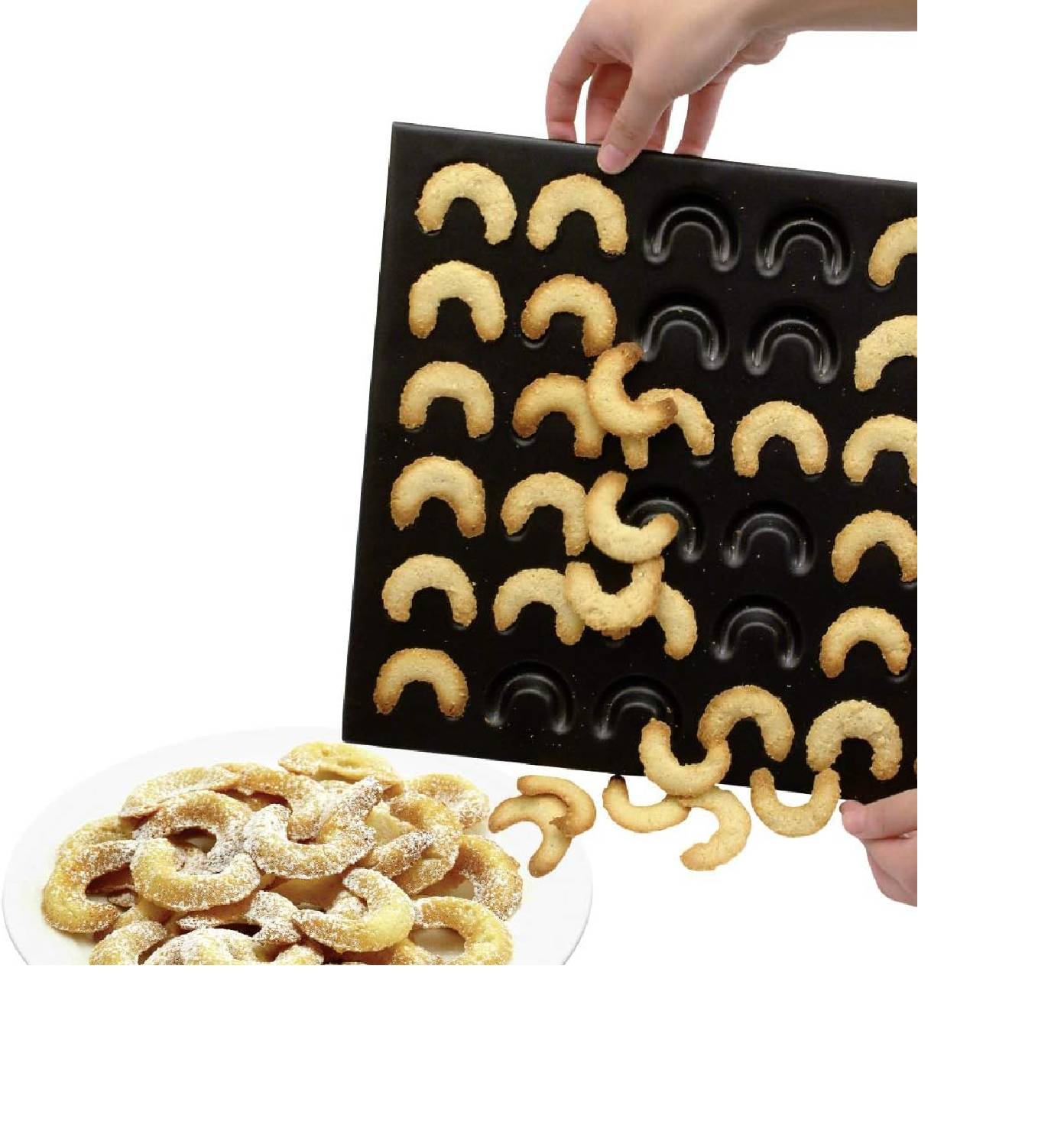 Zenker | Vanillekipferl Backblech Sparkling Christmas | Teflon Antihaftbeschichtung | Schwarz | ideal für selbstgemachte Kipferl