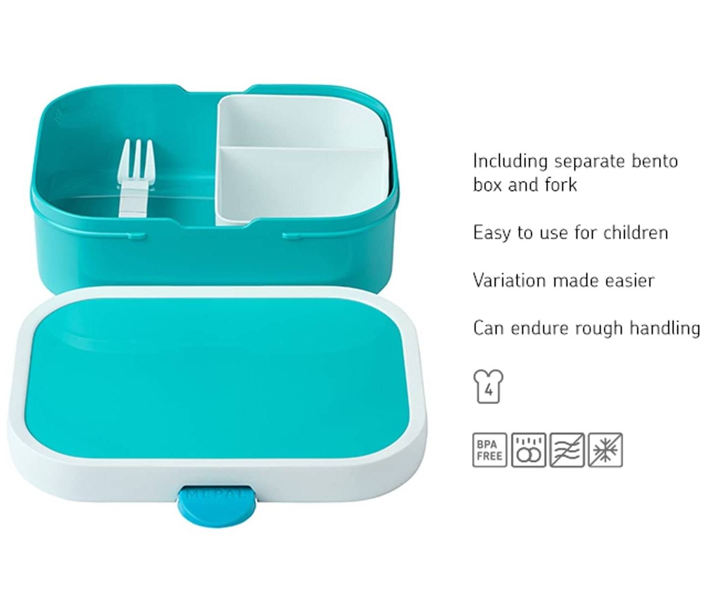 Mepal Pausenset Campus Türkis – Trinkflasche und Brotdose mit Bento-Einsatz – ideal für Schule und Freizeit – spülmaschinenfest, ABS, 0 mm, 2
