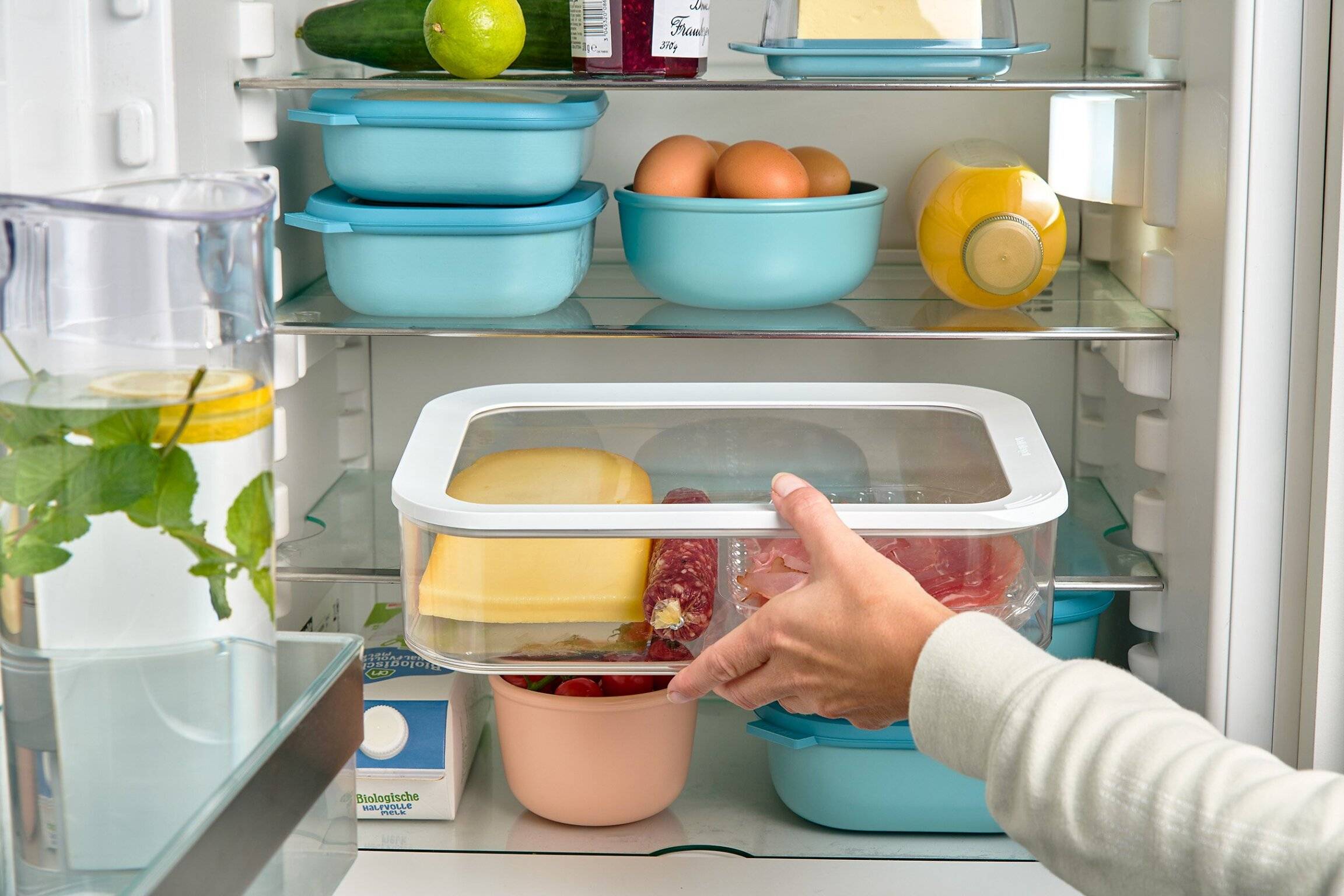 Mepal | Modula XXL Kühlschrankdose | 4800 ml Fassungsvermögen | transparent/weiß | ideal für Käse | stapelbar | luftdicht und spülmaschinengeeig