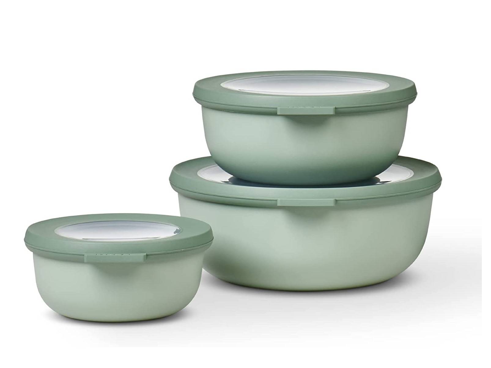 Mepal - Cirqula Multischüssel-Set 3–teilig rund Nordic sage – 350, 750 und 1250 ml – Verwendbar als Vorratdose, Kühlschrankdose, Gefrierdose,