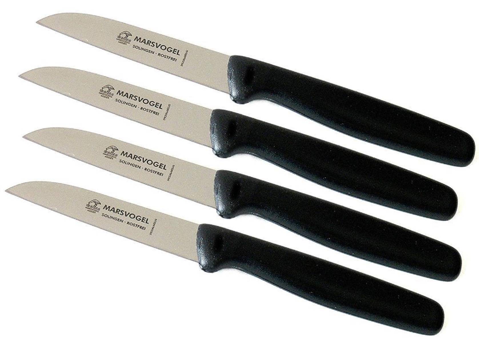 Marsvogel | Schälmesser Set | 4 Stück | gerade Klinge | ergonomischer PP Griff in Schwarz | Solingen Qualität