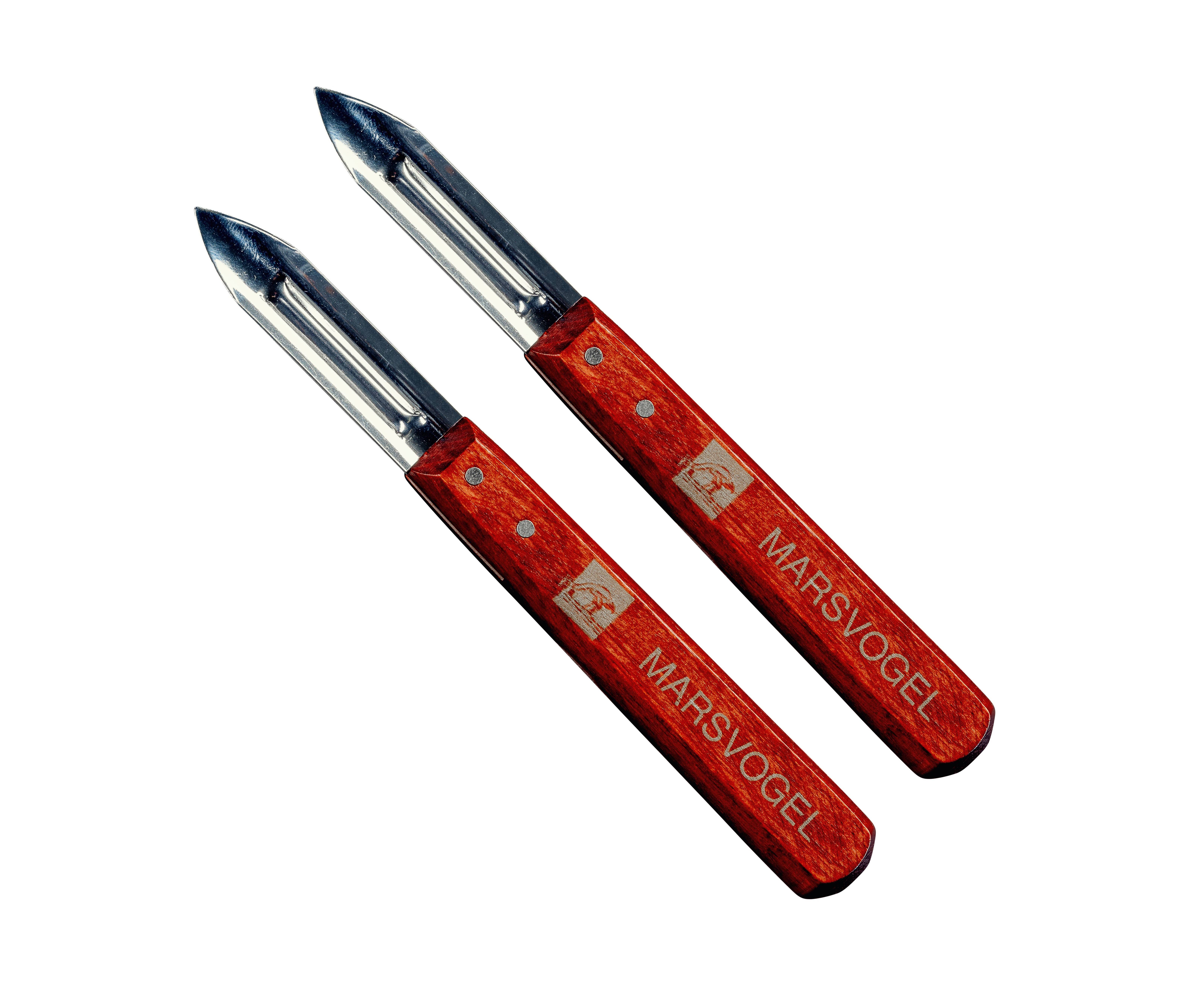 Marsvogel Solingen | 2er Pack Kartoffelschälmesser | Kartoffelschäler Sparschäler | 2-schneidig | Holzgriff | ideal zum Schälen von Obst und Gemü