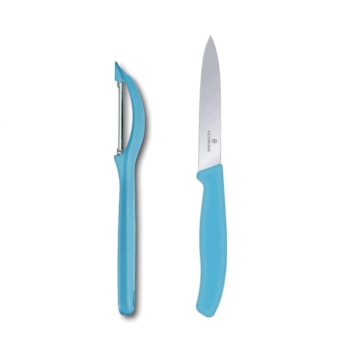 Victorinox | Universalschäler mit Pendelklinge | Extra scharf | Zackenschliffklinge, zweischneidig | Swiss Made | Limited Edition Karibikblau