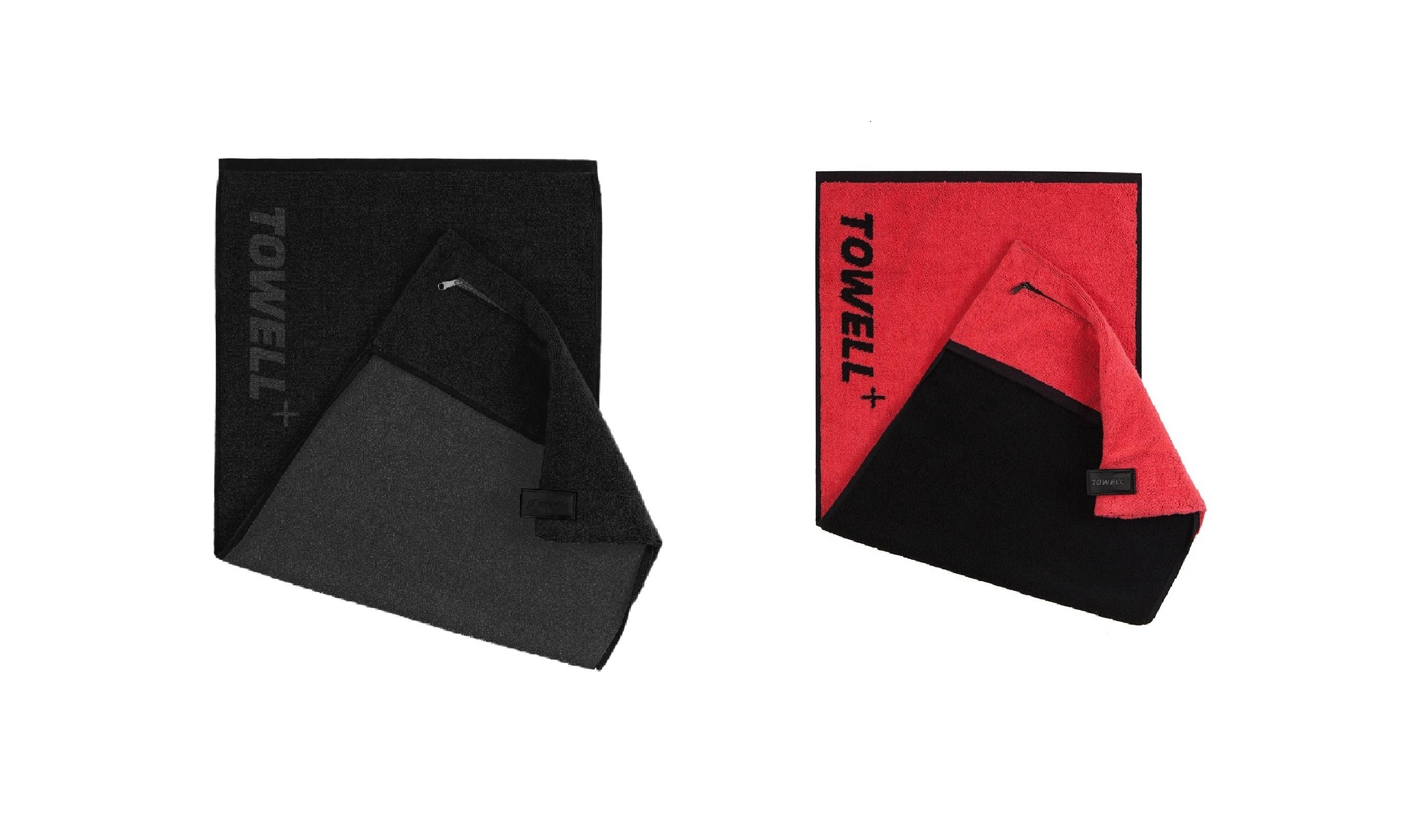 Stryve | Towell + | Sporthandtuch mit integrierter Tasche und Magnetclip | bekannt aus Die Höhle der Löwen | 2er Set in All Black und Rot