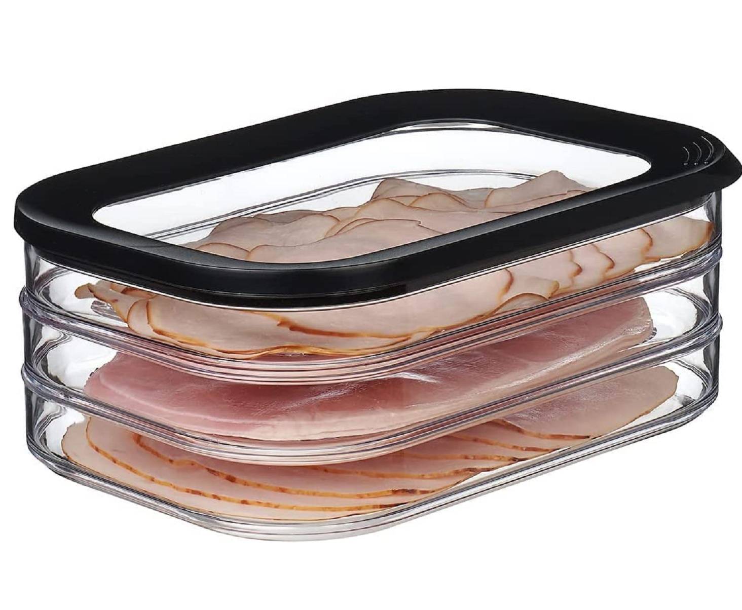 Mepal | Modula Aufschnittdose 3-lagig | 3x 550 ml | schwarz | Kühlschrank Aufbewahrung für Wurst und Fleischwaren | 3 separate Behälter