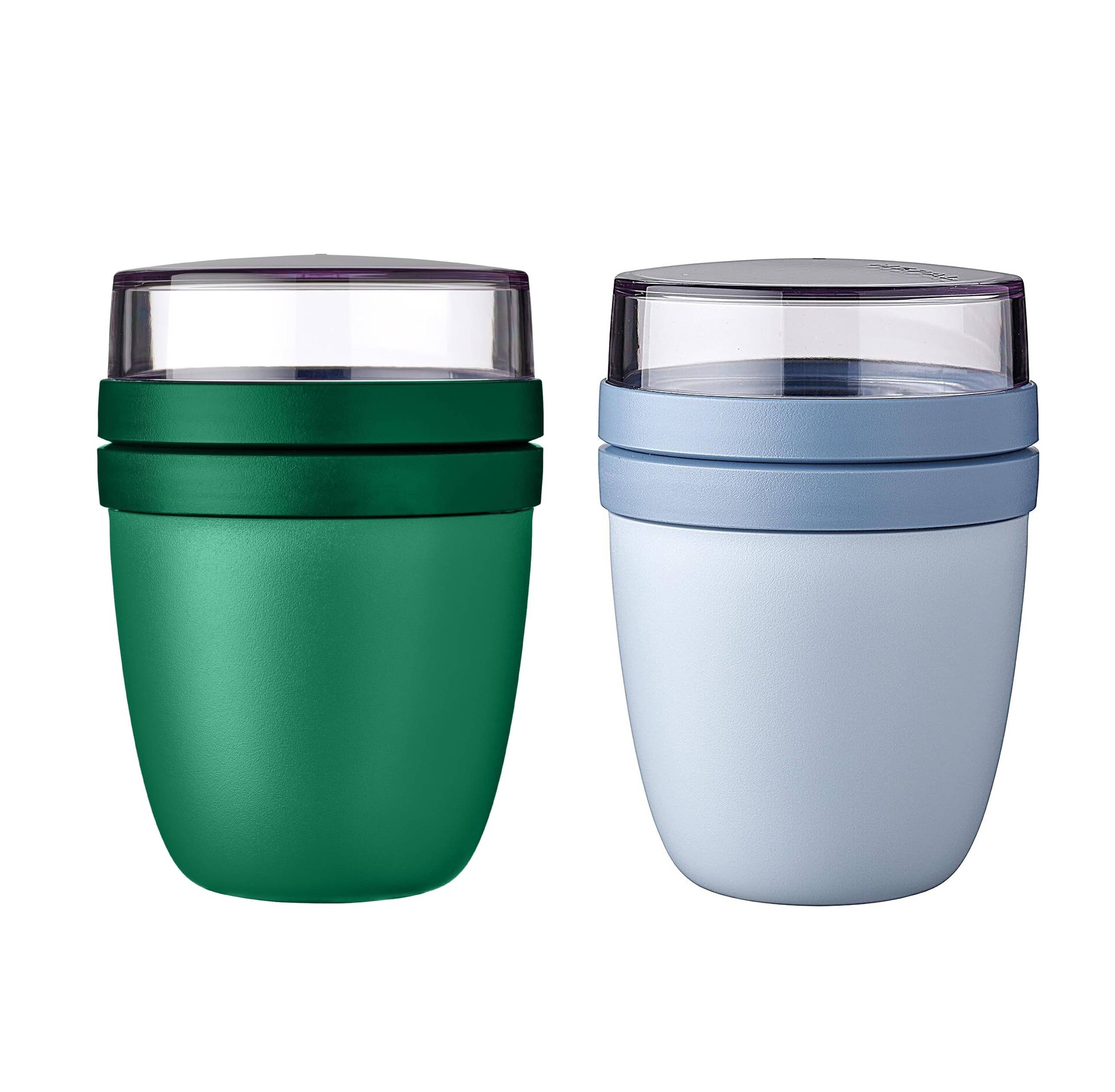 Mepal | Lunchpot Ellipse Mixed | Vivid Green + Nordic Blue | Lunchboxen to go | Unterteilung für Joghurt & Müsli | 500 ml + 200 ml | Geeignet für