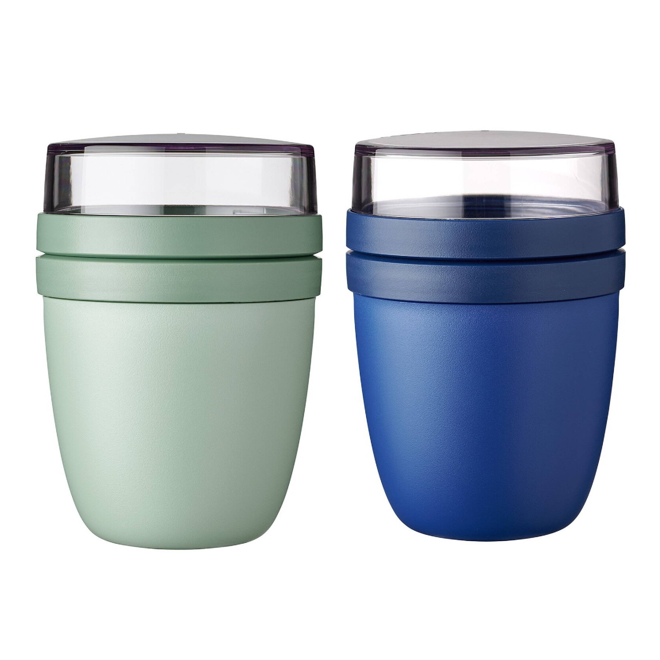 Mepal | Lunchpot Ellipse Mixed | Nordic Sage & Vivid Blue | Müslibecher to go mit separaten Fächern für Joghurt und Müsli | 500 ml und 200 ml | ge