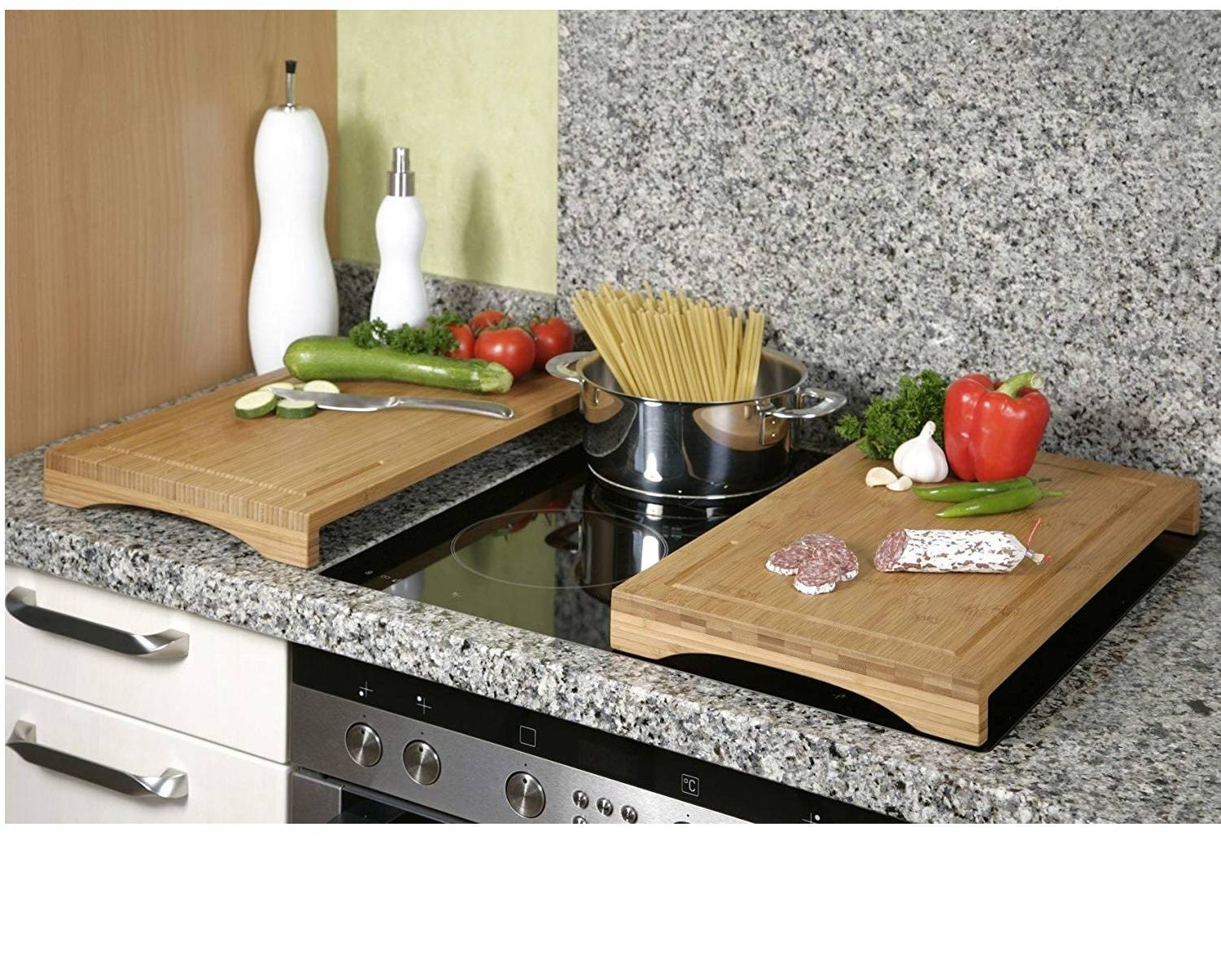 Neustanlo 2 Stück Schneide- und Abdeckplatte Ceranfeldabdeckung Bambusholz Holz je 54x28 cm Edition 2
