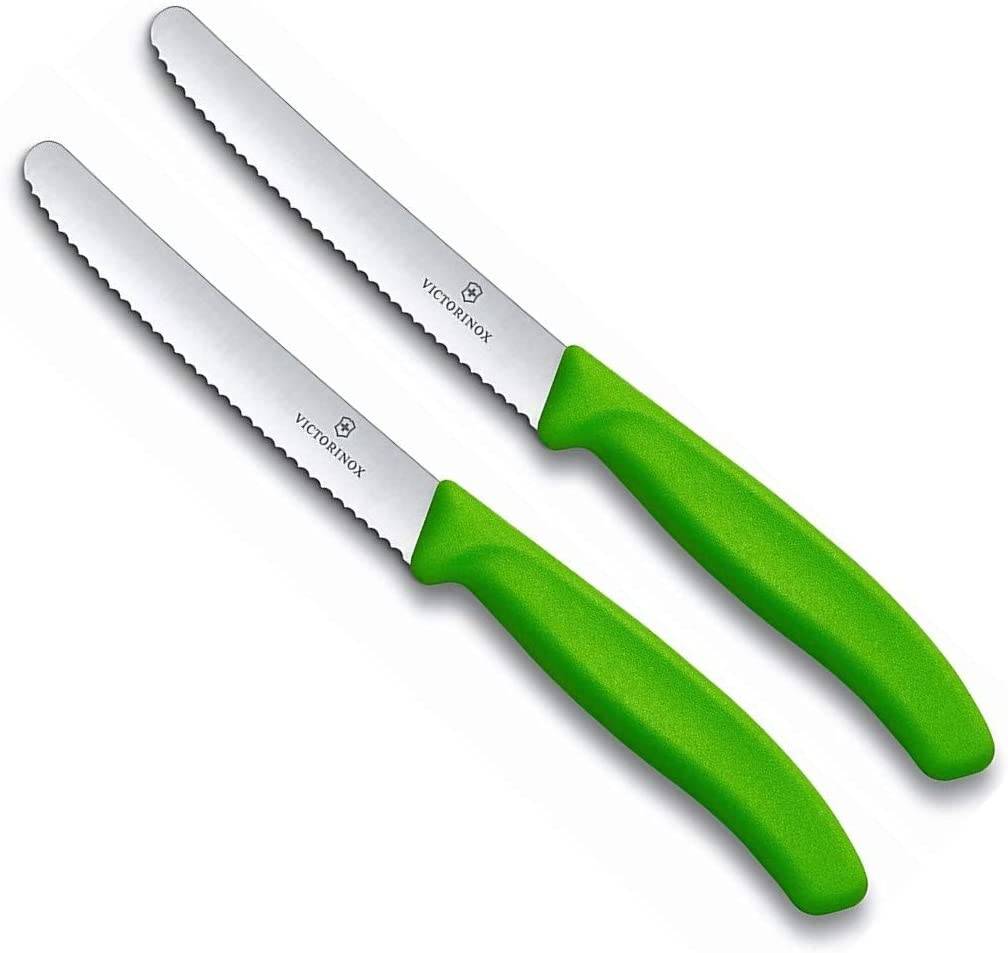 Victorinox | Swiss Classic Set | zwei Gemüsemesser mit Wellenschliffklinge | Klingenlänge: 11 cm | Farbe: Grün