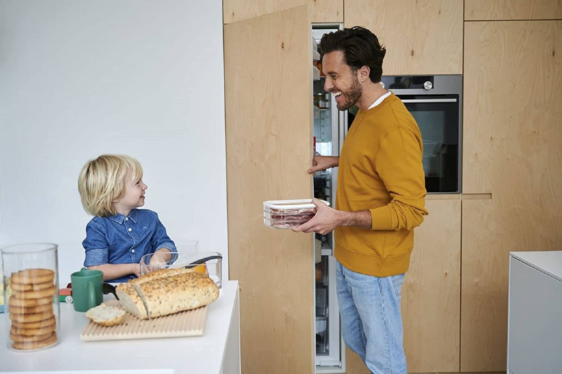 Mepal | Modula Aufschnitt Kühlschrankdosen-Set | 3-teiliges Set | 550 ml pro Dose | transparente Deckel mit weißem Rand | stapelbar & platzsparend