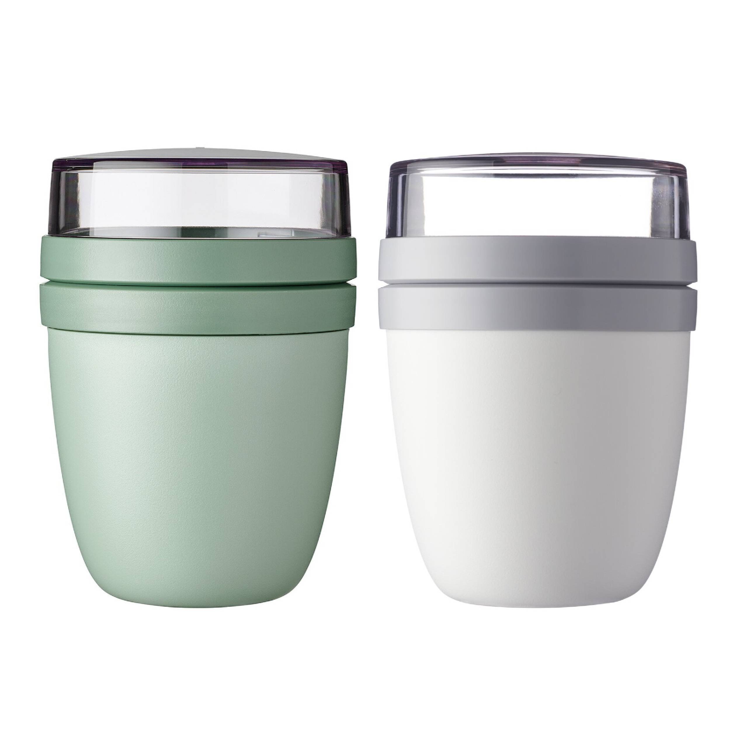 Mepal | Lunchpot Ellipse Mixed | Nordic Sage + Nordic White | Müslibecher to go | Unterteilung für Joghurt & Müsli | 500 ml + 200 ml | geeignet fü