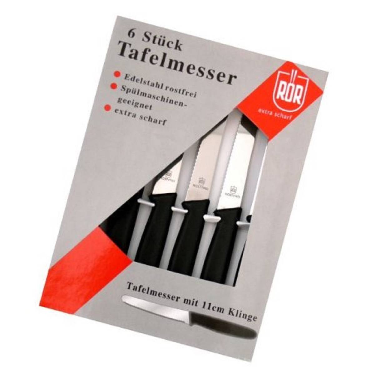 Neustanlo | Tafelmesser Set | 6 Stück | Edelstahlklinge mit Wellenschliff | robuste Kunststoffgriffe | klassisch schwarz | perfekt als Menümesser