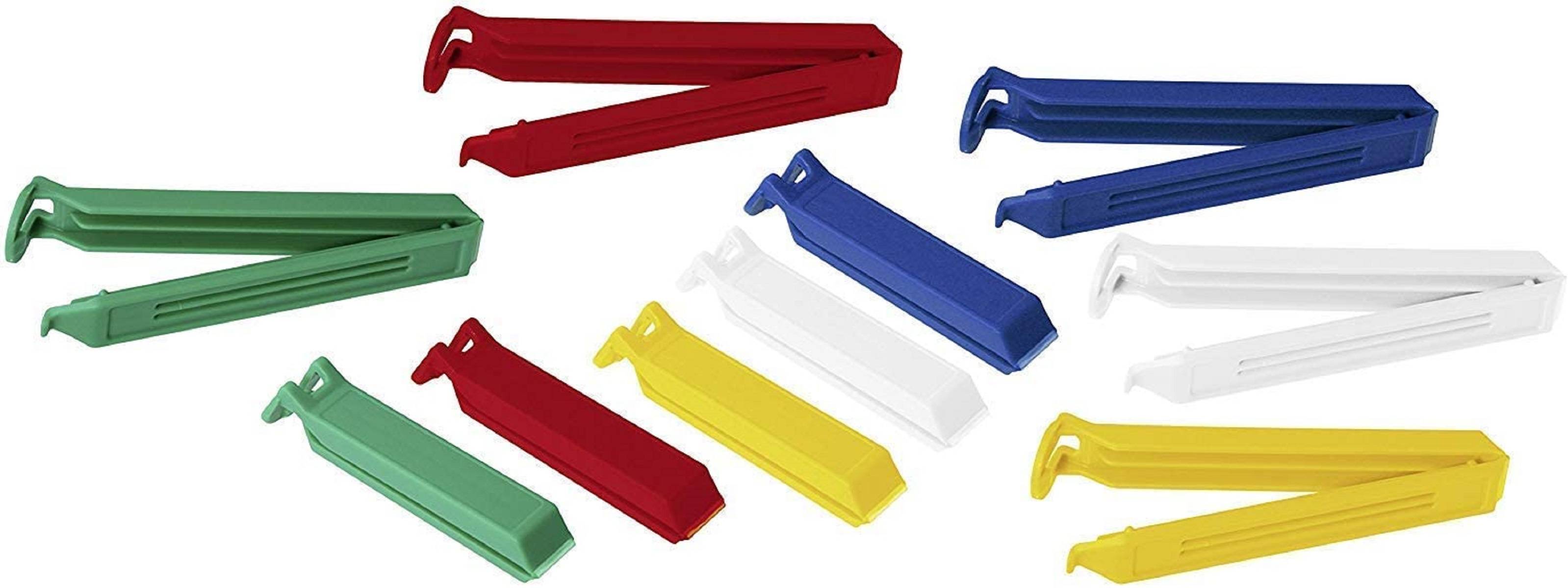 20 Stück FACKELMANN Aromaclips Tecno, Verschlussclipse aus Kunststoff in 2 Größen, Verschlussklammern für Tüten (Farbe: Weiß/Blau/Gelb/Grün/Rot