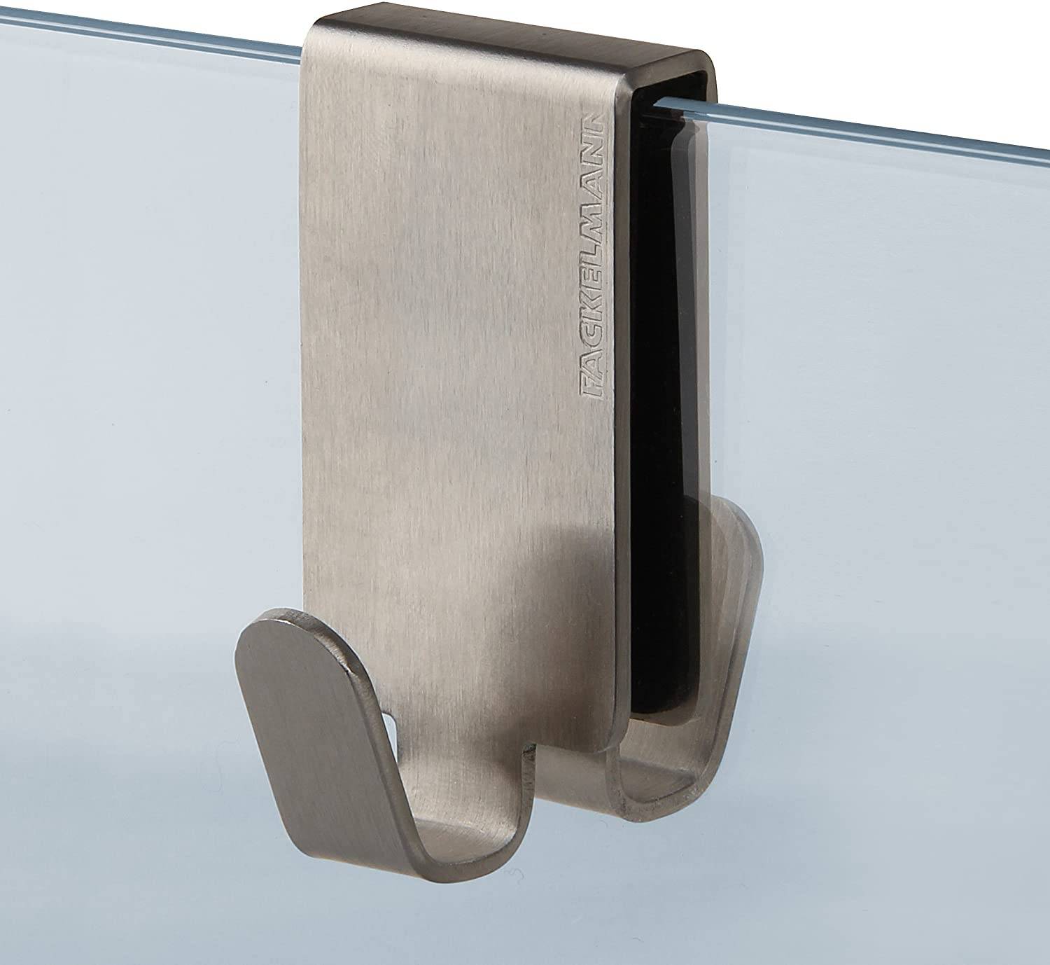 Fackelmann Doppelhaken für Glasduschwand TECNO, Handtuchhalter aus Edelstahl, Kleiderhaken zum Einhängen in die Duschtür (Farbe: Silber), Menge: