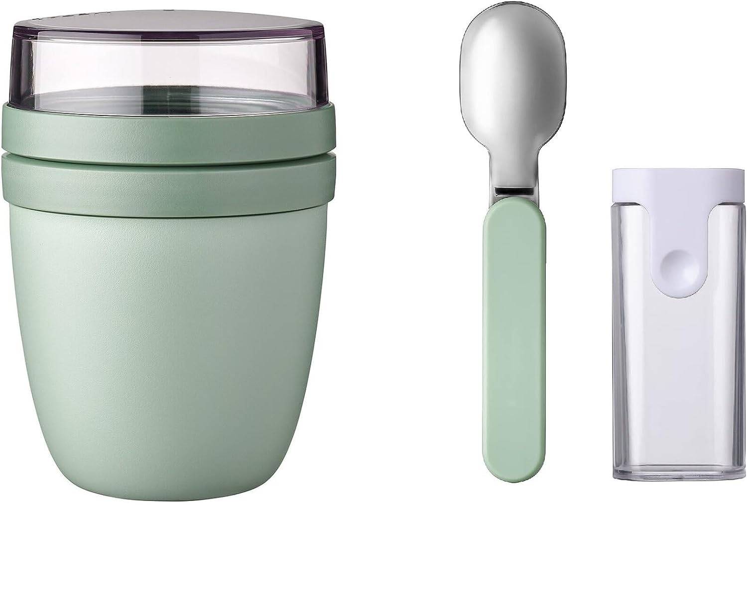 Mepal | Lunchpot Ellipse Set | faltbarer Löffel integriert | Nordic Sage | praktischer Müslibecher und Transportbehälter