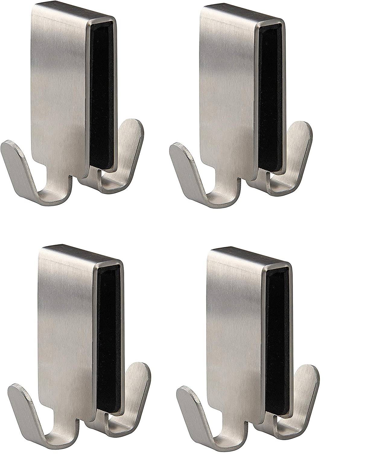 FACKELMANN Doppelhaken für Glasduschwand Tecno, Handtuchhalter aus Edelstahl, Kleiderhaken zum Einhängen in die Duschtür (Farbe: Silber), Menge: (4