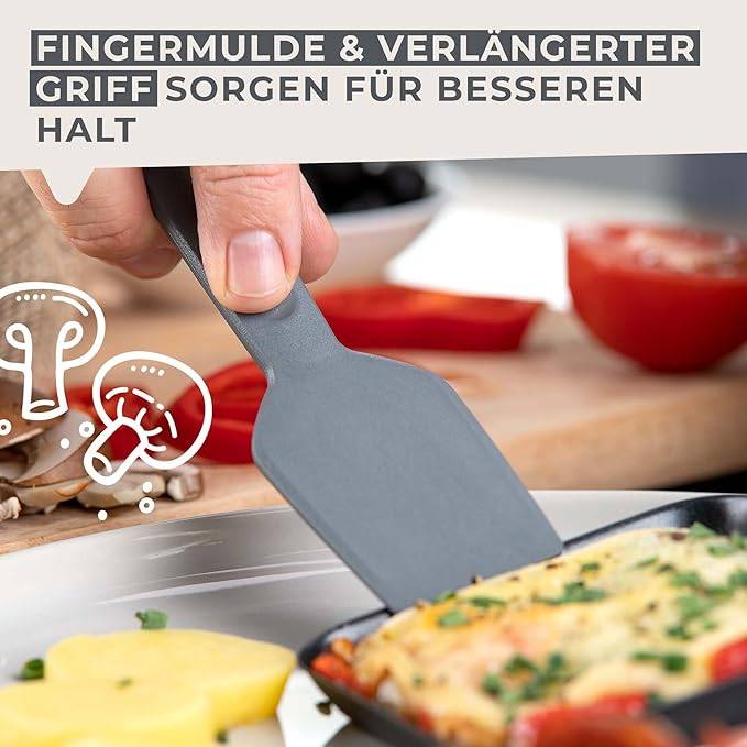 Fackelmann Statement Spachtel für Raclette 4er Set  Schaber mit ergonomischem Griff und Daumenmulde  Raclett-Schieber im praktischen 4 Stk Bundle