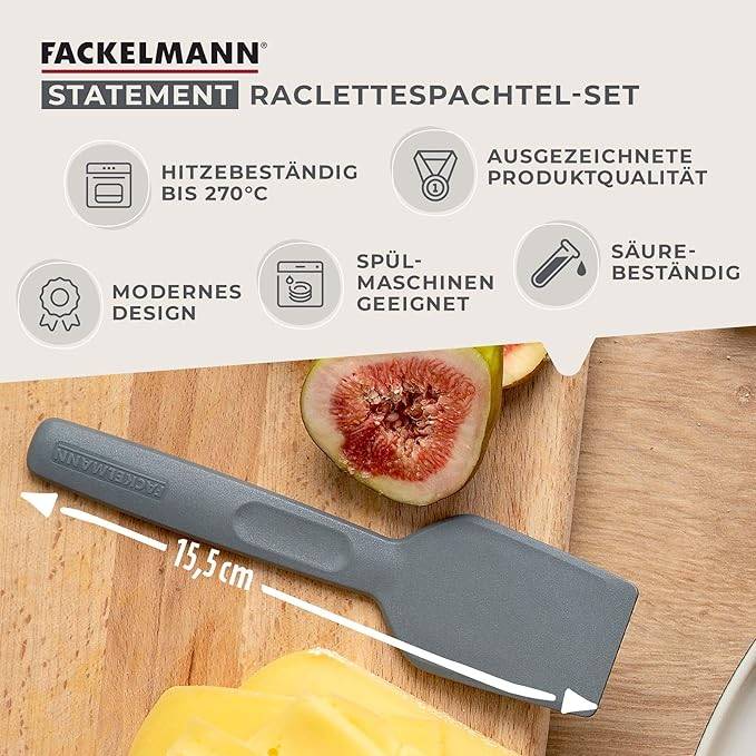 Fackelmann Statement Spachtel für Raclette 4er Set  Schaber mit ergonomischem Griff und Daumenmulde  Raclett-Schieber im praktischen 4 Stk Bundle