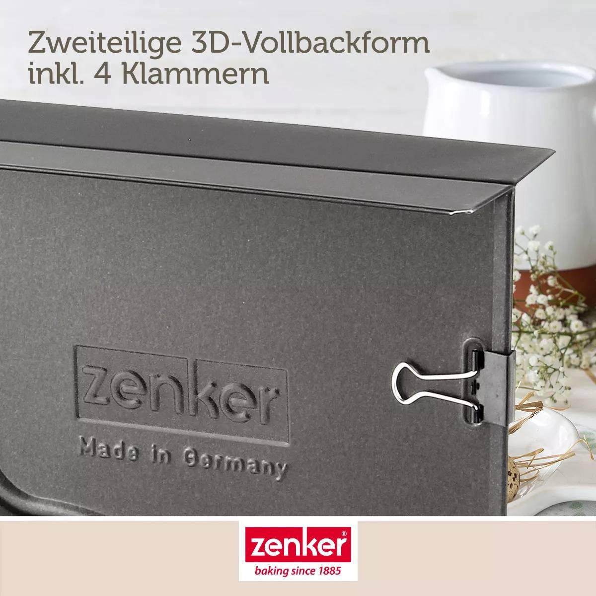 Zenker Vollbackform Hase für Ostern - 600 ml Füllvolumen - 3D Kuchenform mit Antihaftbeschichtung mit Osterhase als Motiv zum backen - Leckere Deko