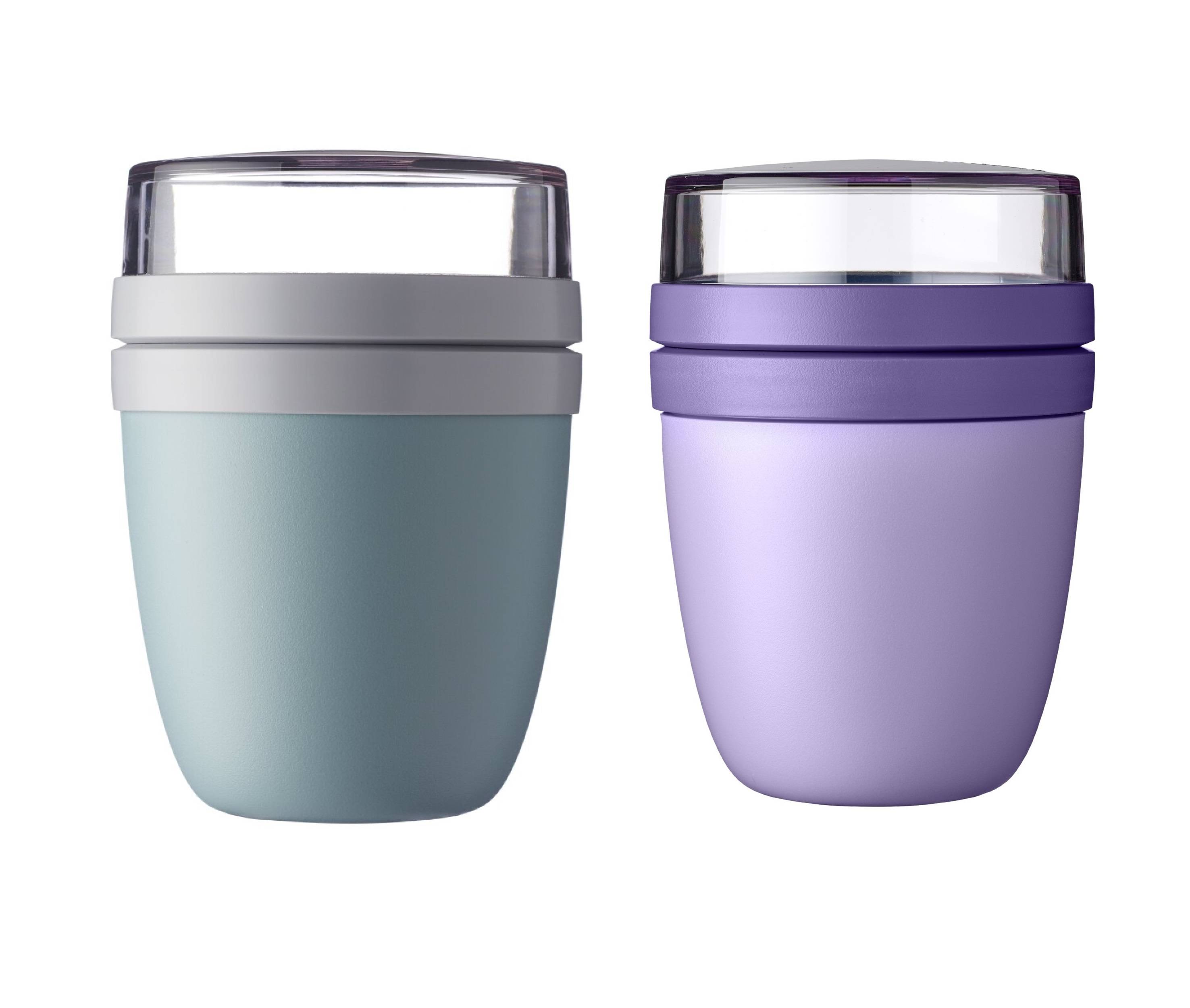 Mepal 2 x Lunchpot Ellipse, 500ml, Polypropyleen (PP), PCTG, Nordic Green/Vivid Lilac, 11 x 11 x 15 cm