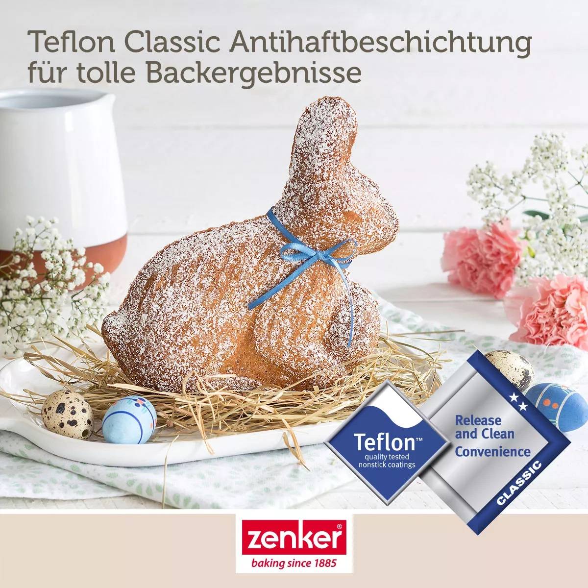 Zenker Vollbackform Hase für Ostern - 600 ml Füllvolumen - 3D Kuchenform mit Antihaftbeschichtung mit Osterhase als Motiv zum backen - Leckere Deko