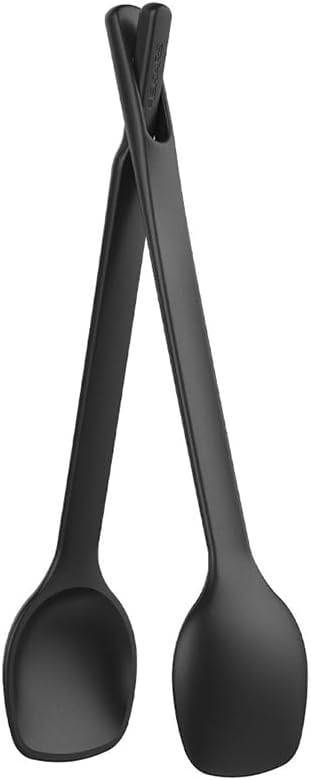 Fiskars praktisches Salatbesteck, als Löffel oder zusammengesteckt als Zange verwendbar, Länge: 29 cm, Kunststoff, Functional Form, Schwarz, 1014434