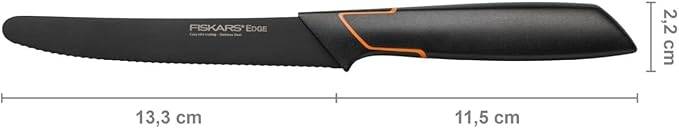 Fiskars - 2er Tafelmesser Set - Tomatenmesser Edge mit Wellenschliff rostfrei - Modernes Design - Schwarz